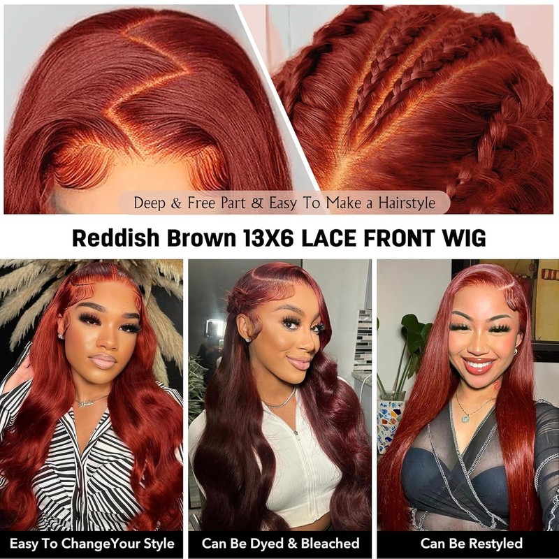 Beluck 13x6 Reddish Brown Lace Front Wig Human Hair,250 Density