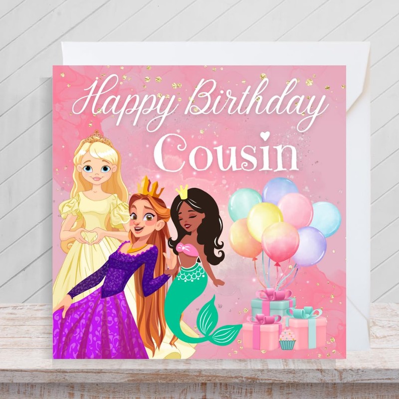 Second Ave Cute Pink Princess Cousin Square Birthday Greeting Card