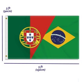 3×5 FT Portugal Brazil Friendship Flag, Large 150D Portuguese Brazilian Outdoor Banner,Double Side Printing Decor For Patio Garden With Brass Gromment