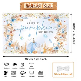 AIBIIN Pumpkin Baby Shower Backdrop for Boy A Little Sweet Pumpkin is On The Way Blue Floral It's a Boy Baby Shower Background Fall Autumn Party Decorations Banner Photo Booth 70.8 x 43.3 inch