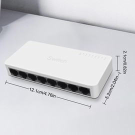 XMSJSIY 8-Port Ethernet Switch RJ45 Network Splitter Hub 10/100Mbps Unmanaged Home Office Ethernet Hub for Router Laptop Internet Devices - 1PC