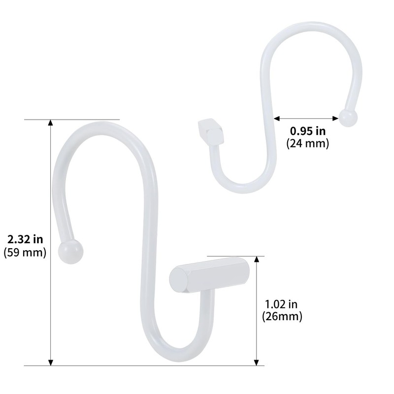 White Shower Curtain Hooks, Rust Proof Shower Curtain Rings for