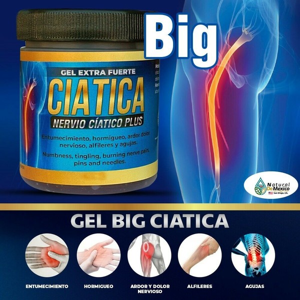 Natural de Mexico USA Gel Ciatica BIG 250gr. Nervio Ciatico Plus, Gel Extra Fuerte, Sciatic Nerve Pain
