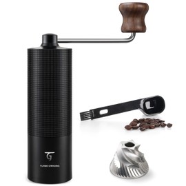 SUNYA Kaffeemühle Manuell mit Kaffeerezeptbuch - Edelstahl Handkaffeemühle mit Kegelmahlwerk Mahlgrad - Präzises Einstellbar Kaffee Handmühle mit Holzgriff (MCG-02 Schwarz)