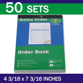 Sales Order Book 2-Part Carbonless Form White Canary 4-3/16x7-3/16 Inches 50 Sets per Book Ideal for Keeping Proper Records of Orders and Sales (2Packs)