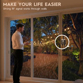 Syantek Outdoor Wireless Remote Control Outlet Weatherproof Power Strip Heavy Duty Indoor 2-in-1 Outlet Switch, 15A, 100FT Long Range, Multi-Device, FCC Listed，Portable for Home & Garden