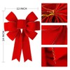 Red Christmas Bows Decorations Big Velvet Bow with Wired Gold