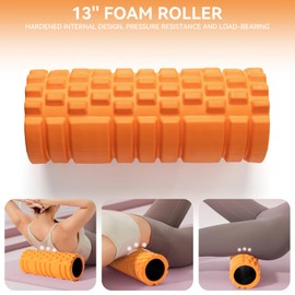 Krightlink 5 in 1 Foam Roller Set for Deep Tissue Muscle Massage, Trigger Point Fitness Exercise Foam Roller, Massage Roller, Massage Ball, Stretching Strap, for Whole Body (Orange Black)