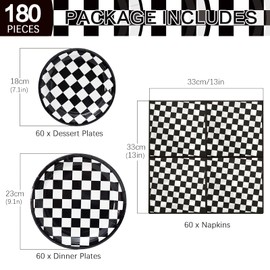 Hpscdyo 180Pcs Race Car Party Supplies Paper Plates and Napkins Serve 60 Disposable Tableware Set for Birthday Party Decorations Game Day Family Holiday Sports Events