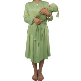 SUFEINI Maternity Robes and Matching Swaddle Blanket Set, Women Mommy Postpartum Robe Hospital Labor and Delivery Gown