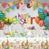 3pcs Easter Tablecloth Disposable with Bunny Meadow, Green Gingham Bunny
