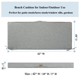 FUNHOME Outdoor Bench Cushion 42 x 18 Inch, Water Repellent Patio Furniture Cushions, Thickened Sponge Filling Garden Sofa Settee Couch Swing Pads with Handle and Adjustable Straps-Light Grey