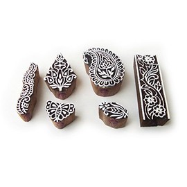 Indian Paisley and Butterfly Pattern Wood Stamps for Printing (Set of 6)