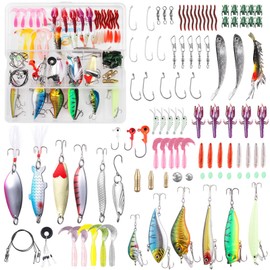 TUXIBIN 101 Pieces Fishing Lures Mixed Including Spinner, VIB, Height Hooks, Single Hooks, Swivels, Guides, etc. for Freshwater Saltwater Fishing, with Storage Box