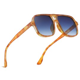 Freckles Mark Retro Aviator Sunglasses for Mens Womens Double Bridge Vintage 70s Square Glasses F9757 (3: Black+Yellow Tortoise+Brown Tortoise)