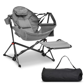 GDY Camping Chairs, Oversized Hammock, Folding Rocking, Adjustable Back Swing Chairs, Cup Holder, Outdoor Beach Lawn, Gray.