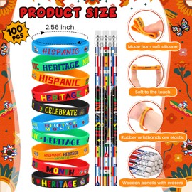 Gemscream 100 Pcs Heritage Month Party Favors Bulk Included Rubber Bracelets and Hispanic Heritage Month Pencils Classroom Teacher Supplies Rewards for Gifts Festival Accessory Party Decorations