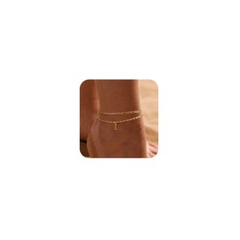 Tasiso Initial Ankle Bracelets for Women，Layered Waterproof Anklet for Women 14K Gold Filled Anklets Layering Thin Figaro Letter Anklet Summer Jewelry Gifts for Women