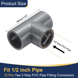 sourcing map 12pcs 3/4 Inch Tee 3 Way PVC Pipe Fittings Connector, Furniture Build Grade Corner Fitting Elbow Fittings for DIY Shelf Garden Support Structure Tent Connection, Grey