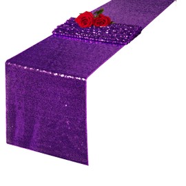 Charoama Purple Sequin Table Runners 12x108 Inch - Glitter Purple Table Runner Gift Packing for Party Wedding Bridal Baby Shower Birthday Event Supplies Decorations