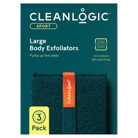 Cleanlogic Sport Exfoliating Body Scrubber, Large Exfoliator Tool for Athletes, Daily Skincare Routine for Smooth Clean Skin, 3 Count Value Pack