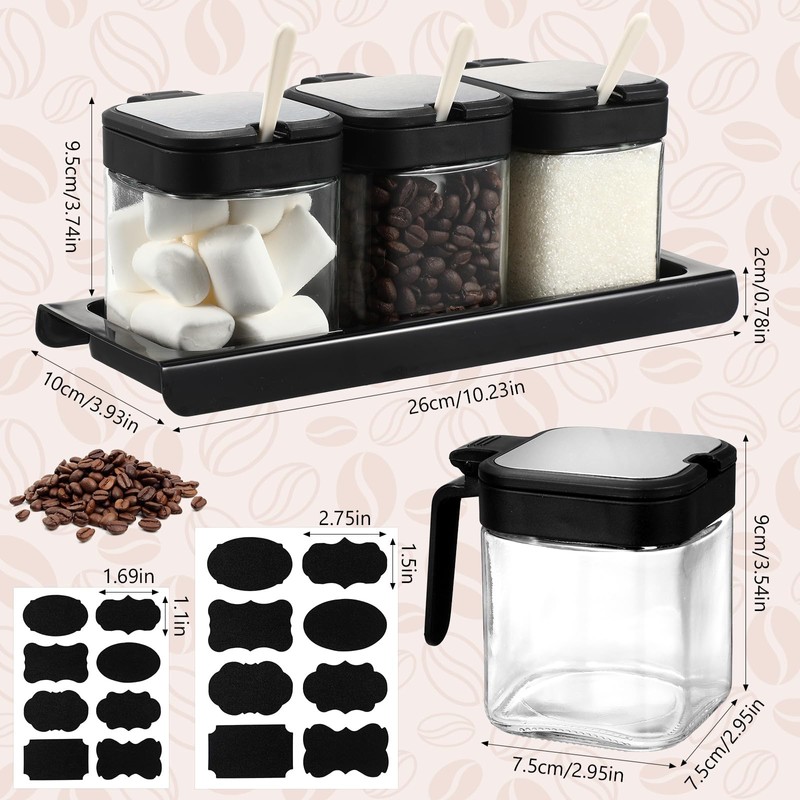 Suclain 3 Pcs Glass Coffee Station Organizer Set Coffee Containers