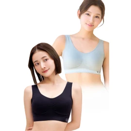 VIAGE Beauty Up Night Bra, Set of 2 (Black/Cool Gray x Gray, LL) 6 Sizes, High Underarm Design, Wireless, Back Compression Design, No Feeling of Tightness