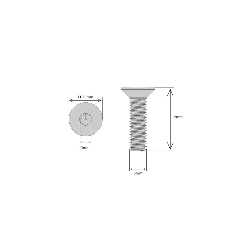 M5 (5mm x 12mm Inc Head) Hex Socket Countersunk Machine