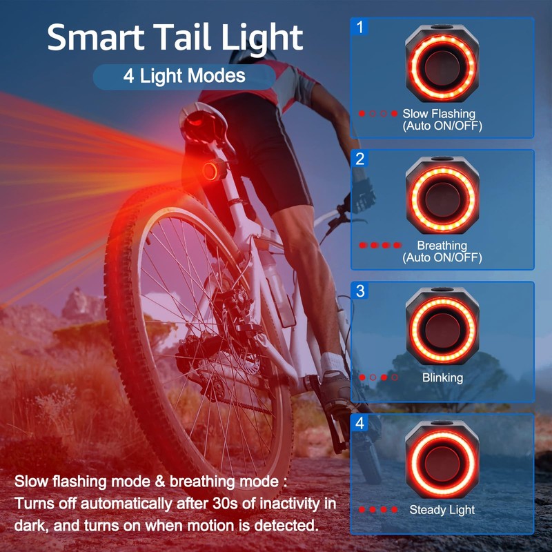 NineLeaf Bike Alarm Anti Theft,Bike Tail Light Rechargeable,Bike Tail Light,IP65
