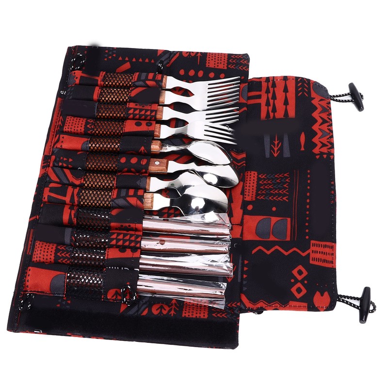 12 Pcs Stainless Steel Wooden Handle Tableware Set Outdoor 4