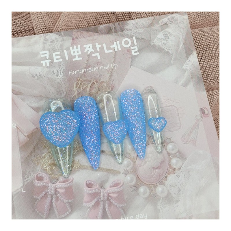 Sky Blue Sugar Handmade Nail Tips - Coffin Egg /