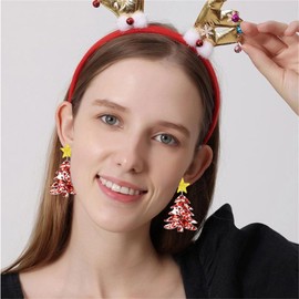 QLYOVWE Christmas Theme Earrings for Women, Colorful Merry Christmas Earrings, Candy Snowflake Santa Deer Tree Flower, Xmas Holiday Party Jewelry Gift (Red)