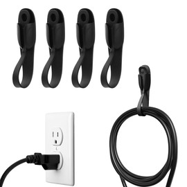 Self Adhesive Silicone Extension Cord Holders, Cord Organizer Charger Cable Management for Organizing Home Office Desk appliances TV Phone Car Wire, (4 Black)