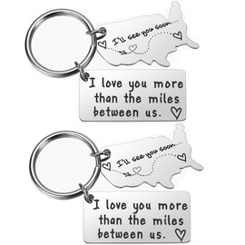Jantodec 2PC Long Distance Relationships Gifts Going Away Couples Keychain for Him or Her I Love You More Than The Miles Between Us State Keychain