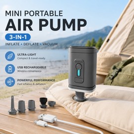 Mini Rechargeable Air Pump for Inflatables – 3-in-1 Inflator, Deflator & Camping Light with 5 Nozzles