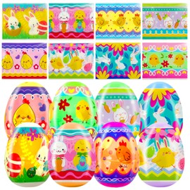 Glow Easter Egg Shrink Wrap Decorations, 36 Pieces Cartoon Bunny Chick Designs 2.4 Inch Heat Transfer Film for DIY Crafts, Night Hunts, Holiday Party Supplies