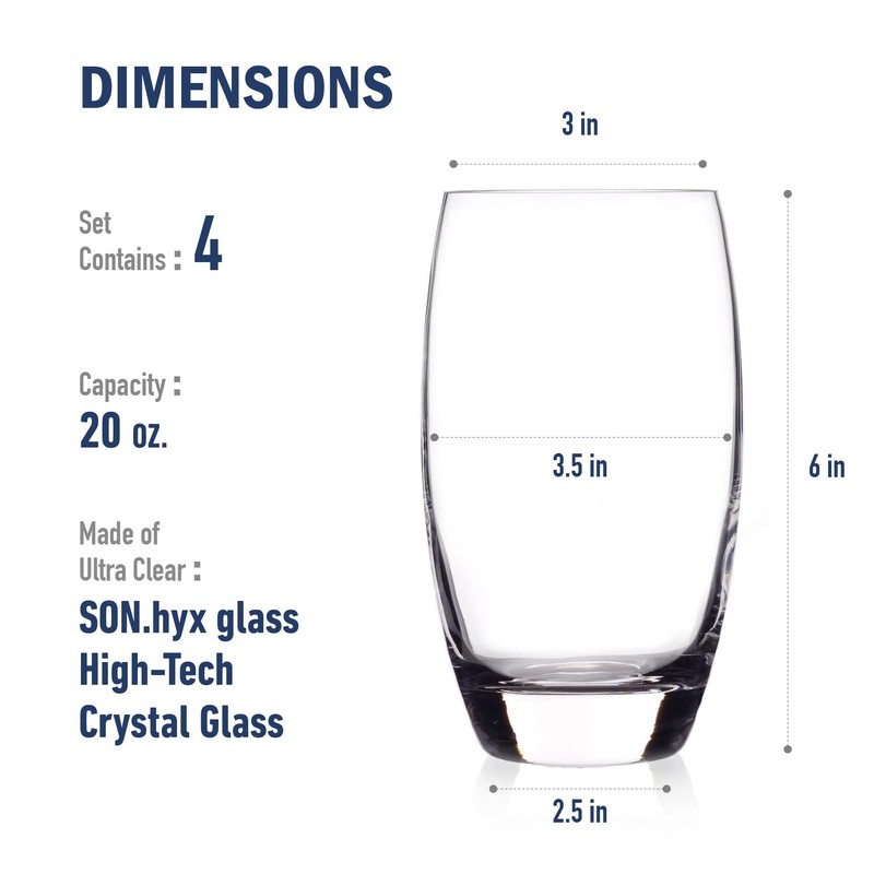Luigi Bormioli Crescendo Highball Glasses, Set of 4-20 Oz Lead-Free