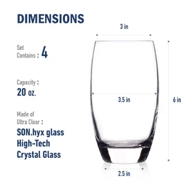 Luigi Bormioli Crescendo Highball Glasses, Set of 4-20 Oz Lead-Free Crystal Tall Tumblers with Thick Base - Laser Cut Rims, Classic for Cocktails, Water, Long Drinks - Made in Italy, Dishwasher Safe