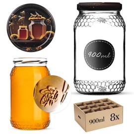 KADAX Honey Jars, 900 ml, Preserving Jars with Fi82 mm Screw Lid, Jars for Honey, Jam Jars, Screw Jars, Preserving Jars (Honey, Pack of 8)