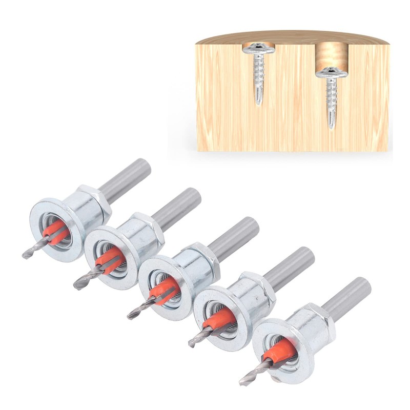 Countersink Drill Bit Set with Depth Stop, 5PCS Adjustable Depth