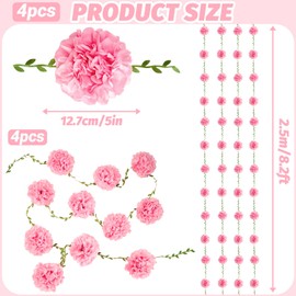 4PCS Pink Tissue Paper Pom Pom Garlands, Paper Flowers Decorations for Wall, Birthday, Baby Shower, Wedding Engagement, Bridal Shower, Spring Summer Party Decorations