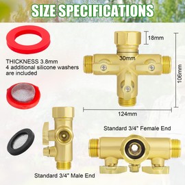 Breezliy Heavy Duty Metal 3 Way + Type Garden Hose Splitter,3/4" 1.6MPa High Flow Spigot Faucet Connectors,with Shut-Off Valves, Comfort Grip,with washers&tape