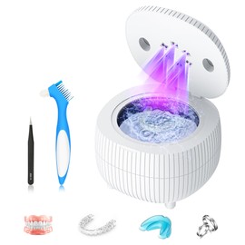 Ultrasonic Retainer Cleaner Machine, 45khz 25W Dental Cleaning Pod for Denture, Mouth Guard, Aligner, Night Guard, Braces, Ring and Jewelry, 200ml Portable