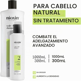 Nioxin - Sistema 2 - Champú Fortalecedor para Cabello y Cuero Cabelludo - Cabello Natural con Debilitamiento Avanzado - Con Biotina y Niacinamida (1L)