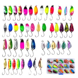 Trout Bait, 46 Pieces Fishing Bait 2g/2.5g/3g/3.2g/3.5g/4.5g/5g Bait Fish, Spoons Trout Set with Storage Box, Spinner Blinker Set for Bass, Walleye, Pike