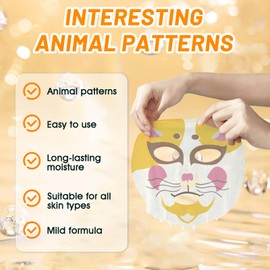 Gesichtsmasken Set, Tier Gesichtsmaske Frauen, Tuchmasken Gesicht, Face Mask für Ölkontrolle und Feuchtigkeitsversorgung, Geeignet für Alle Hauttypen, Hautpflege Frauen