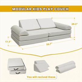 jela Kids Couch, Waterproof Kids Modular Sofa for Outdoor & Indoor, UV Resistant Child Sectional Sofa, Foam Play Couch Playhouse Play Set for Children Adults(Sand Beige)