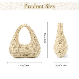 Fecialy Straw Bag for Women Half Moon Shoulder Handbag Straw Summer Beach Tote Handbag Raffia Woven Hobo Bag, beige, Unit size