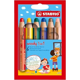 Lápiz multitalento STABILO Woody 3 en 1 - Paquete de 6 - Colores surtidos