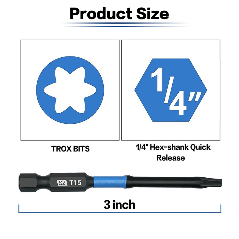 AXELORD 10Pcs Magnetic Torx Screwdriver Bit,1/4 "Hex Shank TT15 S2